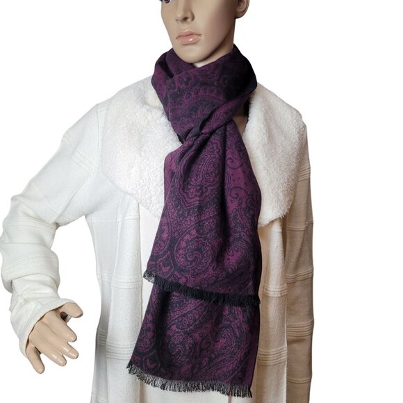 NWT - Saddlebred Purple & Black Paisley Scarf 74" Long 12.25" Wide Frayed Ends P - Picture 12 of 15